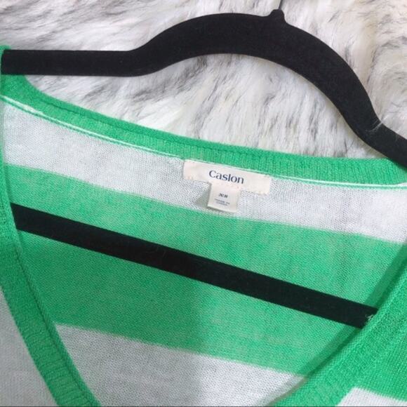 Nordstrom Caslon Linen Blend Green & White Striped Lightweight Vneck Sweater XS - Picture 4 of 8